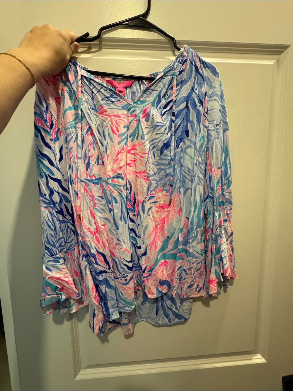 Lilly Pulitzer Tropical Print V-Neck Top - Blue, Pink, Teal